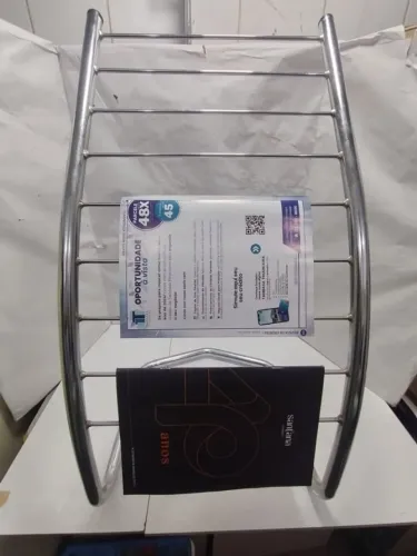 Revisteiro De Chão 8 Hastes Porta Revistas Expositor Em Aço Banheiro Escritório Cromado