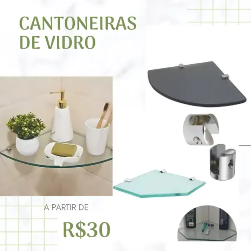 J.Vidros - Cantoneiras prateleiras de vidro 20 cm , 25 cm