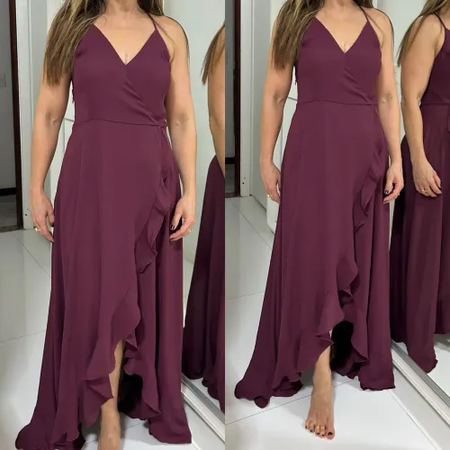Vestido festa vinho fluido