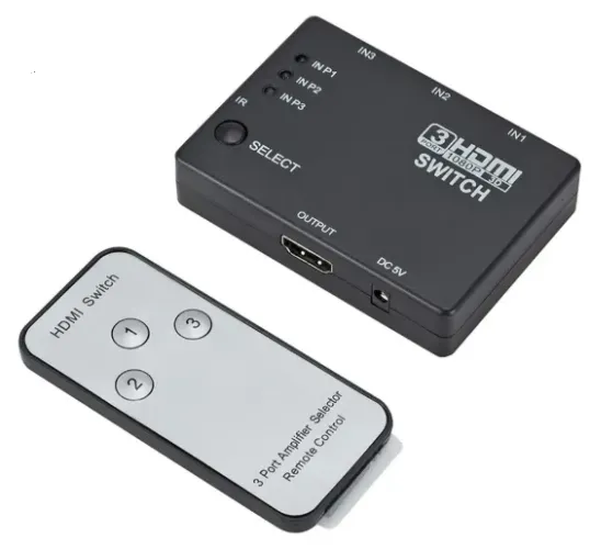Switch Hdmi 4K HD 3 em 1 Knup KP-3456 Com Controle Remoto e Chaveador 1080p
