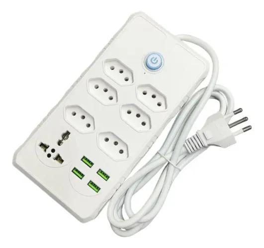 Extensão Elétrica 7 Tomadas Bivolt C/ 4 Usb Cabo 2m