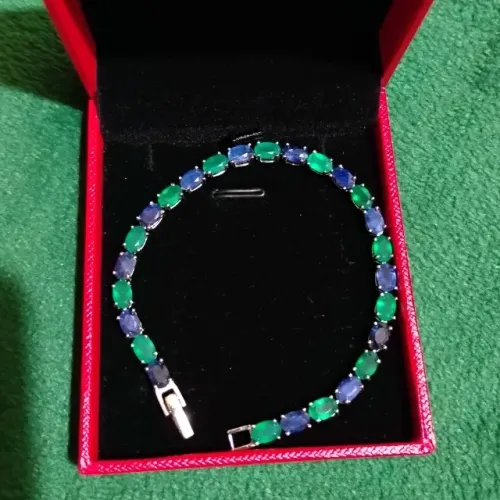 Pulseira de safiras verdadeiras e ágata verde natural em prata 925