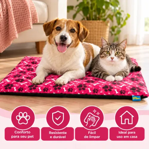Colchonete Pet Slim M 60x50cm Rosa Para Cães E Gatos