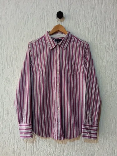 camisa tommy hilfiger listrada manga longa masculino tam g