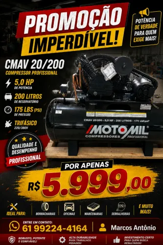COMPRESSOR DE AR MOTOMIL CMAV-20/200 - 175LBS 5,0HP