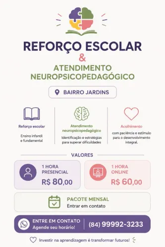 Aulas de reforço ensino infantil e fundamental + atendimento Neuropsicopedagogico