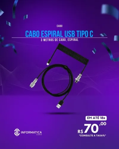 CABO ESPIRAL USB TIPO C