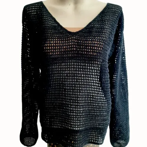 Blusa de Crochê Feminina Manga Comprida Feita à Mão M