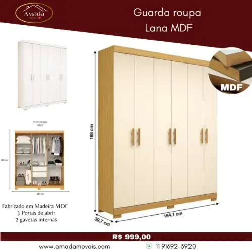 Guarda roupa Lana, a pronta entrega