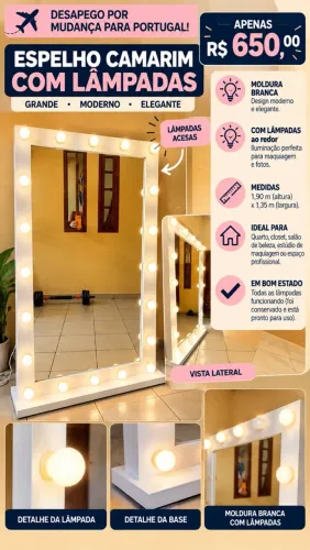 Espelho Camarim com Lâmpadas - Grande e Elegante