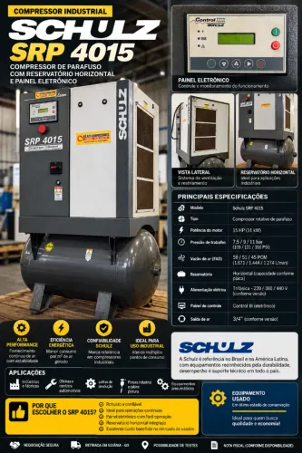 Compressor Parafuso 15hp 234l Schulz Srp 4015 Trifásico 1444 L/min Cinza 220v 60 Hz Trifás