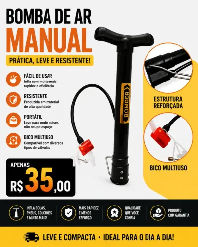 Bomba Manual de Ar Compacta para Bike, Moto e Carro