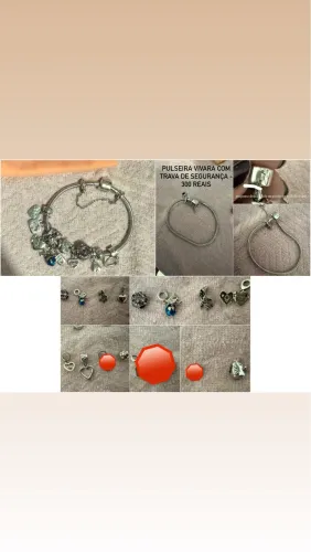 Pulseira vivara com trava de segurança e 8 berloques de prata