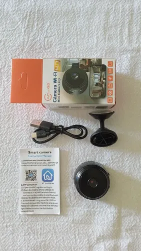 Mini Câmera De Segurança Wifi Sem Fio + Carregador De Tomada<br>