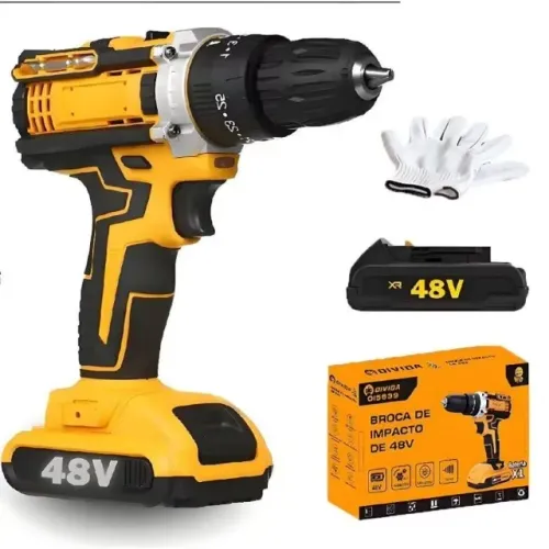 Furadeira Impacto DIVIDA 48V Sem Fio Bateria Kit Brocas Luvas Torque 45Nm Bivolt