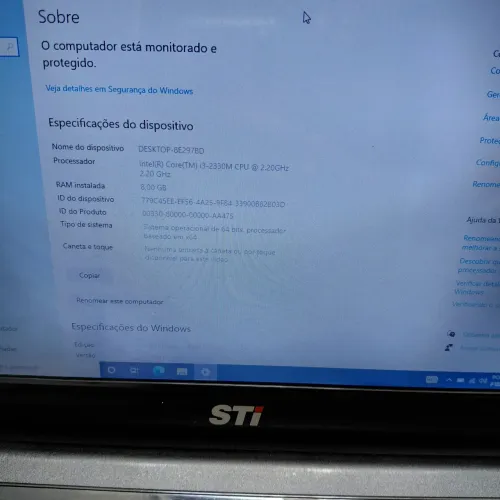Notebook STI, memoria de 8g, i3 com hd de 500g