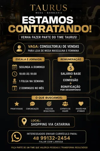 Contrata-se vendedora Shopping VIA Catarina