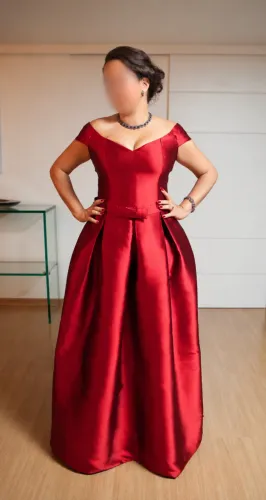Vestido de Zibeline de Seda Vermelho Estilo Princesa