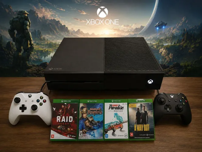 Xbox one 500gb - 2 controles - 4 jogos e fonte original