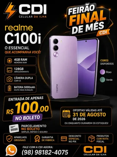 REALME C100i VERSÃO 4/128 E 4/256 DISPONIVEL CORES; ?