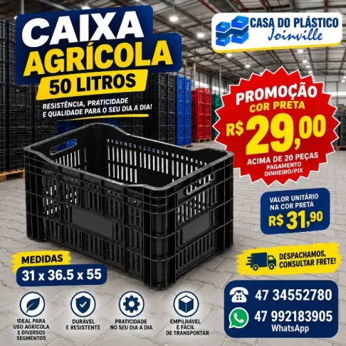 Caixa plástica agricola 50lts cor preta 29,00 cada (acima de 20pçs) dinh/pix