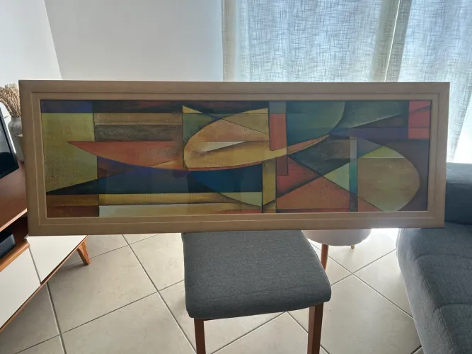 Quadro Decorativo Abstrato Geométrico Grande com Moldura