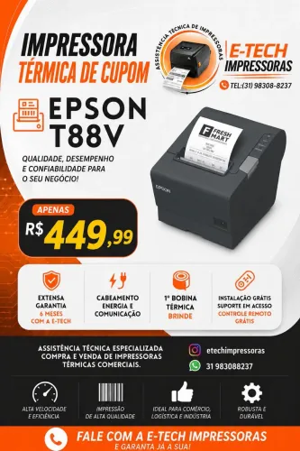 Impressora Térmica de Cupom Fiscal e Não Fiscal Epson T88V USB