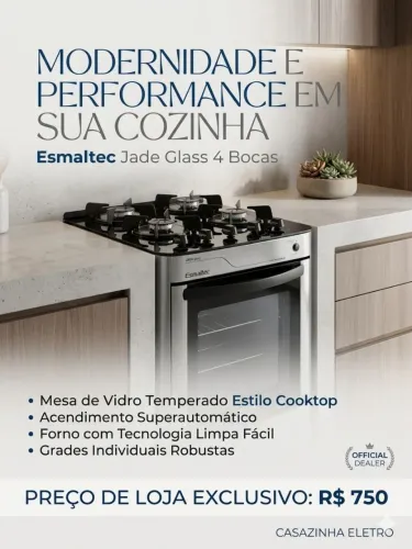 FOGÃO ESMALTEC JADE GLASS 4 BOCAS NOVO
