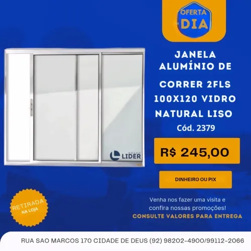 JANELA ALUMÍNIO DE CORRER 2FLS 100X120 VIDRO NATURAL LISO