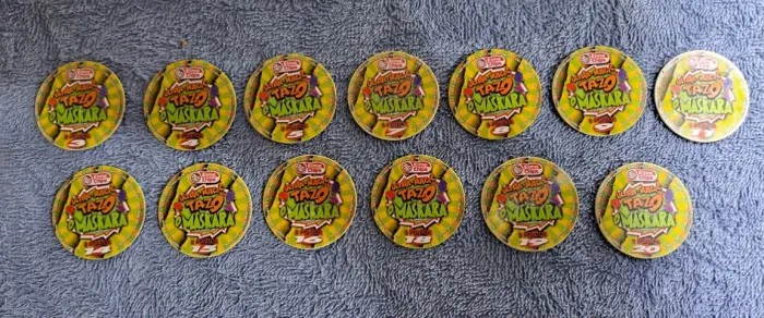 LOTE COM 12 MAGIC TAZOS O MÁSKARA ELMA CHIPS ORIGINAIS HOLOGRÁFICOS ANOS 90