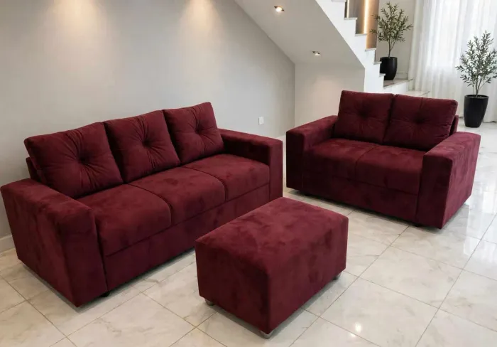 Sofá de 2 e 3 lugares com puff novo lacrado