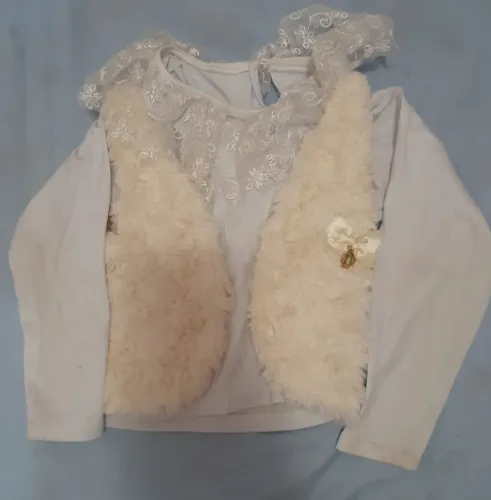 Blusa manga longa menina com babado mais colete pelo Tam 2