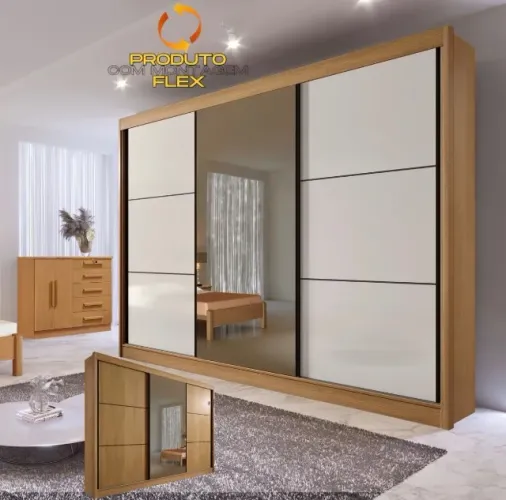 Guarda-Roupa Platinum 3 Portas de Correr Cinamomo com Off White