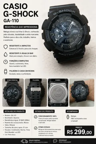 Casio G-Shock GA-110 Original Preto | Excelente Estado | 20 Bar