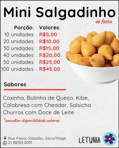 Aceitamos Encomendas de Mini Salgadinhos Varios Sabores