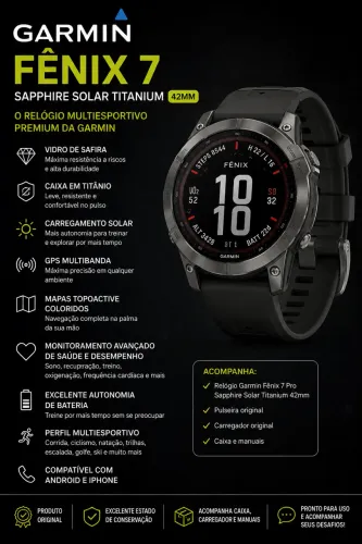Relógio Garmin Fênix 7 Sapphire Solar Titanium