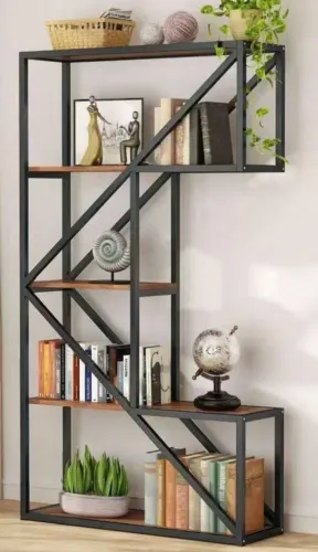 ESTANTE DESIGNER ESTILO INDUSTRIAL EM ACO E MADEIRA