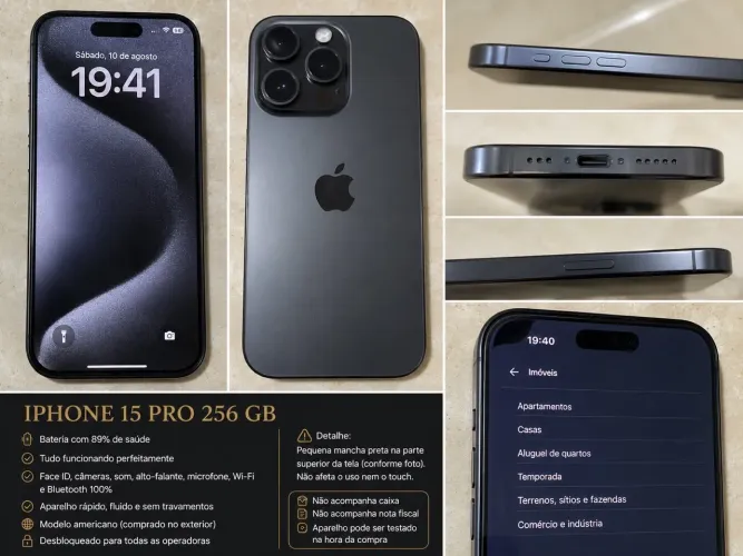 iPhone 15 Pro 256 GB, funcionando perfeitamente, apenas pequena mancha