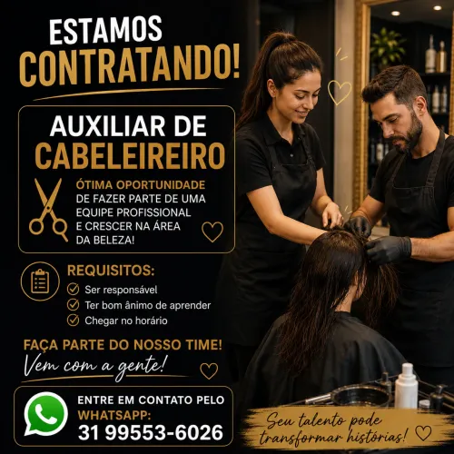 Contrata-se auxiliar de cabeleireiro na região da Pampulha