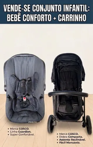 Carrinho de bebê com bebe conforto