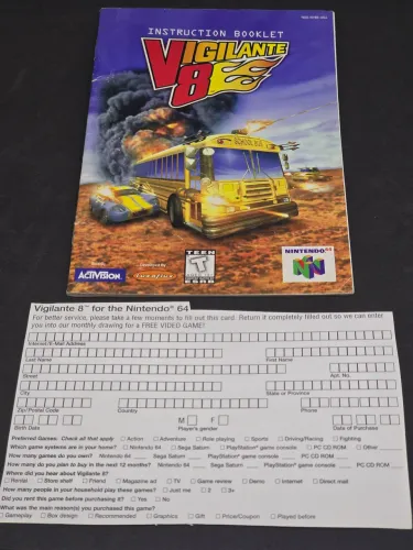 Manual e Carta-Resposta Vigilante 8 Nintendo 64 ORIGINAL AMERICANO