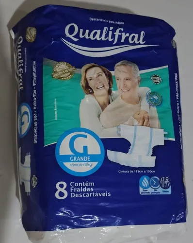 Fralda Geriátrica Descartável Qualifral Comfort , Tamanho G, 8 Unidades