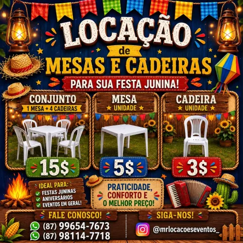 LOCAÇÃO DE MESAS E CADEIRAS