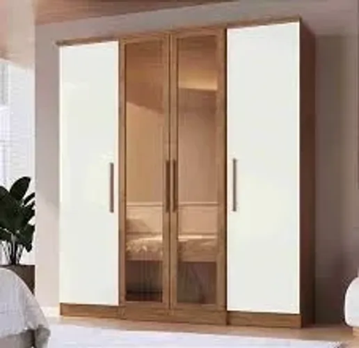 Guarda Roupa Genebra 4Pts 2Gvs Vidro Reflecta Off White.Nogueira Doripel - Entrega Rápida!