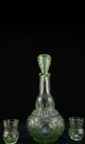 Licoreira Antiga Verde Água com Tampa + 2 Copos