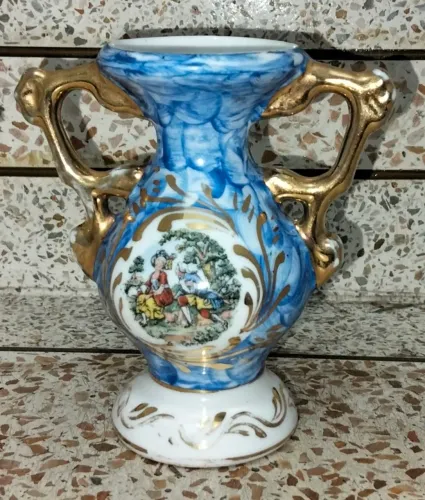 Mini Vaso Ânfora Antigo Porcelana Cena Galante 11cm - Íntegro