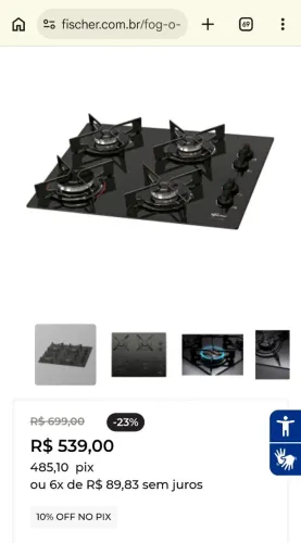 Fogão Cooktop 4 bocas Fisher fit line