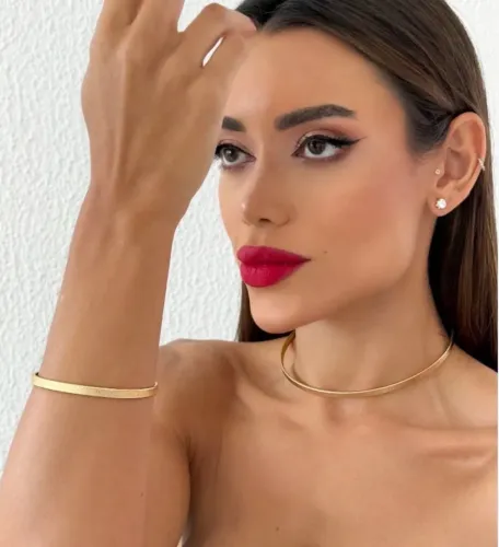 Conjunto choker e bracelete aro folheado a ouro 18k