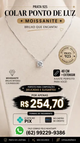 Colar Ponto de Luz Moissanite em Prata 925
