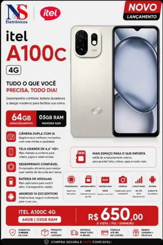 CELL ITEL A100C 64GB 03GB RAM NOVO LACRADO ENTREGAMOS GRATIS